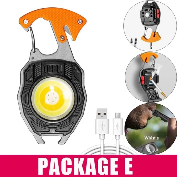 Rechargeable Keychain LED Flashlight – 7 Mode COB Light with Lighter, Whistle, Bottle Opener, Magnet Base – Mini Multi-Tool for Outdoor, Emergency, Camping & Hiking