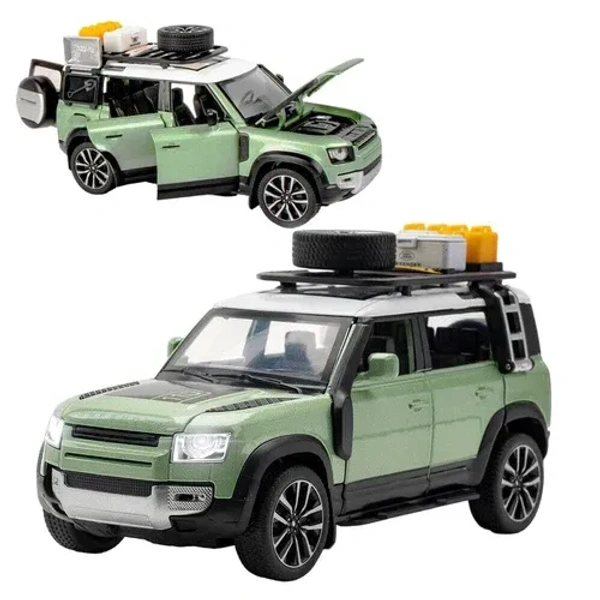 BIG SIZE DEFENDER CAMPING 1:24 DIECAST METAL PULLBACK TOY CAR WITH OPENABLE DOORS & LIGHT
