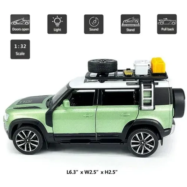 BIG SIZE DEFENDER CAMPING 1:24 DIECAST METAL PULLBACK TOY CAR WITH OPENABLE DOORS & LIGHT