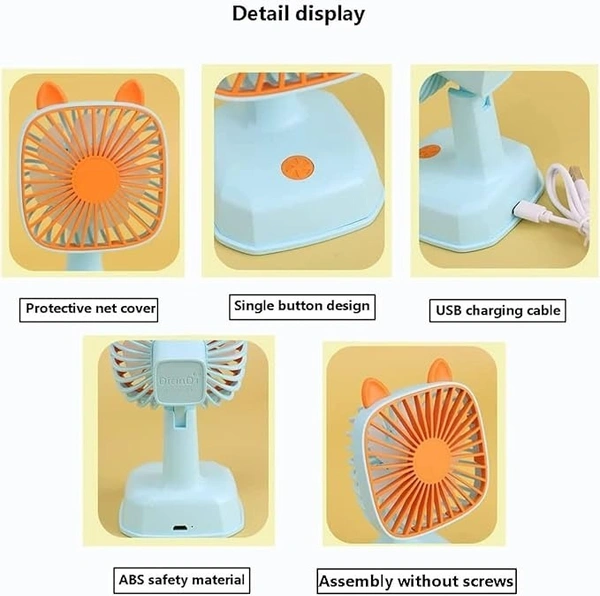 Desktop Fan, USB Fan, Desk Fan, Portable Fan, Silent, 7 Blades, Mini Fan, Small Fan, Strong Wind, Quiet Operation, For Home Office and Bedroom, Desk Fan, Cute, Animal Ears, Adjustable Angle, Small