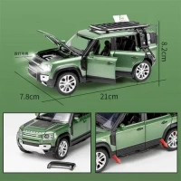 BIG SIZE DEFENDER CAMPING 1:24 DIECAST METAL PULLBACK TOY CAR WITH OPENABLE DOORS & LIGHT