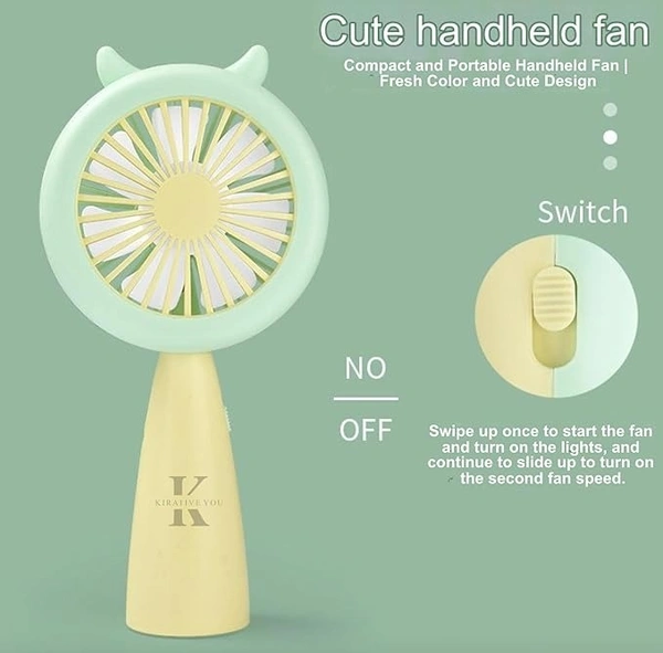 KIRATIVEYOU Mini Portable Fan, Built-in USB Rechargeable Battery Operated, Personal Hand Fan with LED Night Light, Cute Design, Handheld Fan for Travel, Makeup, Girl, Women, Kids, Baby