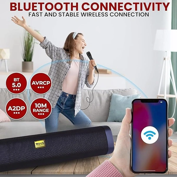 WOOS Portable Bluetooth Soundbar | Rechargeable Speaker with FM, USB, TF Card, AUX & Wired Mic Support