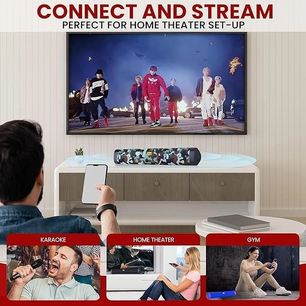 WOOS Portable Bluetooth Soundbar | Rechargeable Speaker with FM, USB, TF Card, AUX & Wired Mic Support