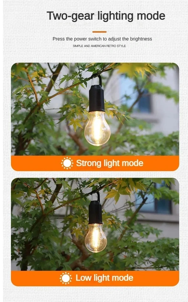 LED Camping Light Type-C USB Rechargeable Waterproof 400mAh 100LM Tent Light with Hook 3 Modes Outdoor Lighting Blub