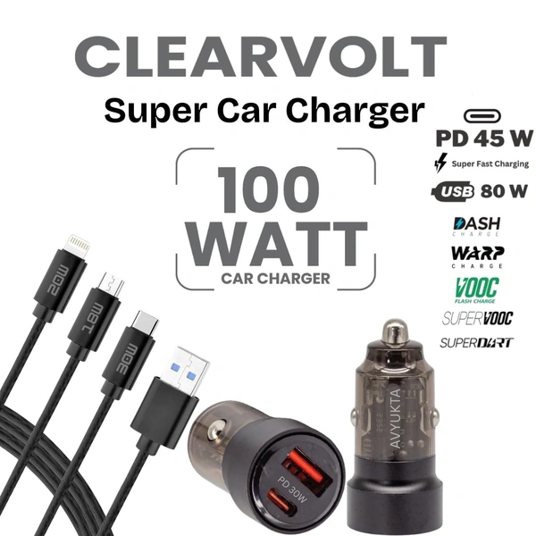 AVYUKTA 100W Super Fast Car Charger (PD 30W + QC 4.0 Dual Port) – 6-Month Warranty