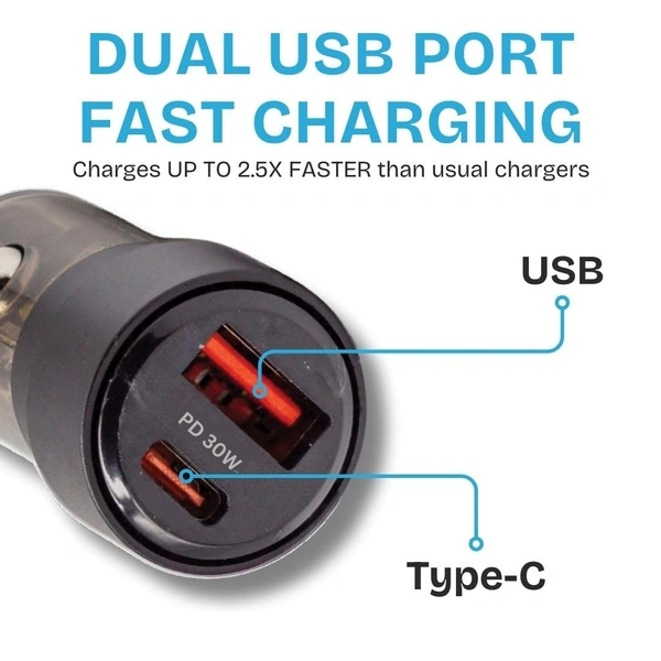 AVYUKTA 100W Super Fast Car Charger (PD 30W + QC 4.0 Dual Port) – 6-Month Warranty