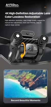 A13 Drone 4K 1080P HD Camera WiFi Fpv Air Pressure Altitude Hold Foldable Quadcopter RC Dron Kid Toy Boys Gifts 2 Battery  2 Camera