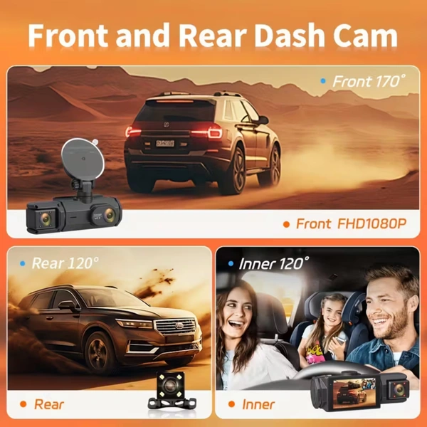 AVYUKTA S-2 ULTRA 3-Lens Dash Cam | Full HD | Front, Rear & Cabin | Night Vision | Wi-Fi App Control with mic