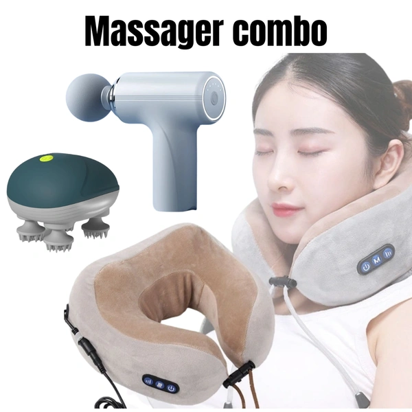 3-in-1 Full Body Massager Combo | Neck Massager + Scalp Massager + Gun Massager for Pain Relief & Relaxation