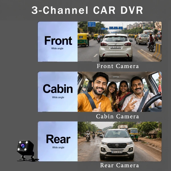 S-2 ULTRA 3-Lens Dash Cam 1080P Full HD Car Camera | Front Rear Inside Recording Night Vision App Control Built-in Mic 6 Months Warranty
