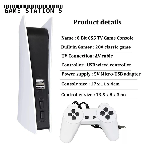 New TV Game Console 8 Bit Game Box With 200 Classic AV Output GS5 Retro Video Mini Game Station With Dual Wired Controllers ps5