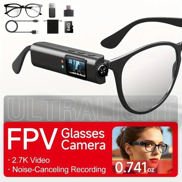 FPV Glasses Camera – 2.7K HD Wearable Vlog Cam with IPS Screen