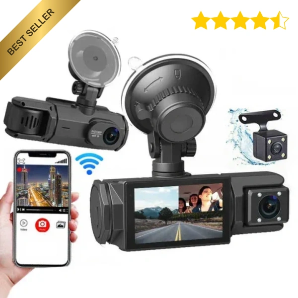 S-2 ULTRA 3-Lens Dash Cam | Full HD | Front, Rear & Cabin | Night Vision | Wi-Fi App Control with mic