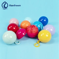 Portable Disposable Waterproof Compression Poncho Raincoat in Keychain Printed Pocket Balls for Adults Kids