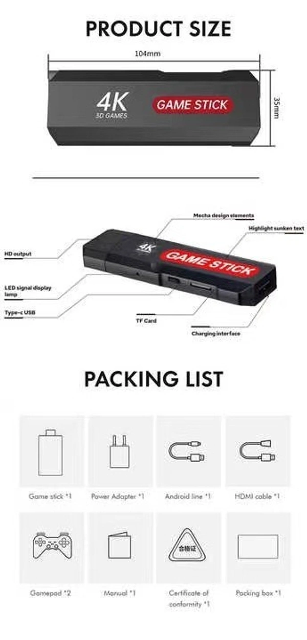 X2 PLUS 4K Retro Gaming TV Stick Console – 64GB, 30,000+ Games, Wireless Controllers, Plug & Play