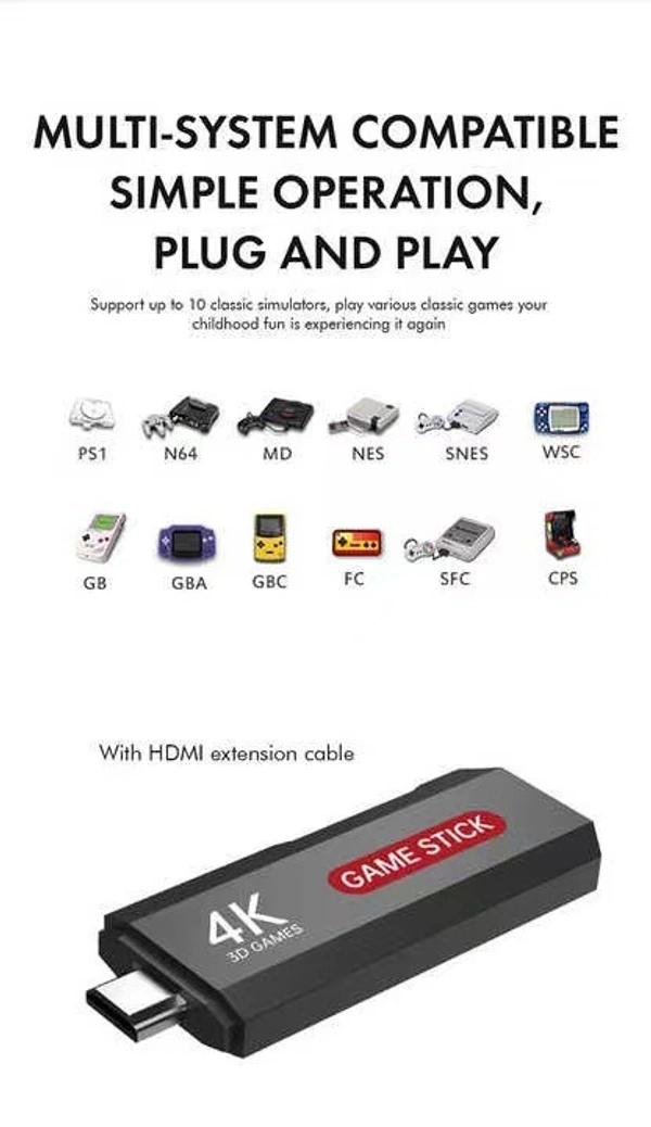 X2 PLUS 4K Retro Gaming TV Stick Console – 64GB, 30,000+ Games, Wireless Controllers, Plug & Play