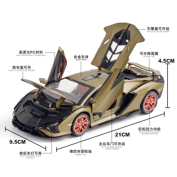 1:24 Die-Cast Lamborghini Model Car – Alloy Metal, Pull-Back Toy, Openable Doors, LED & Sound