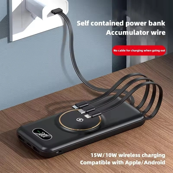 Large Capacity Power Bank with Built-in Cable – Fast Charging & Portable