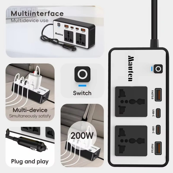 200W Car Power Inverter| Portable Car Converter for Laptops, Mobiles & Appliances