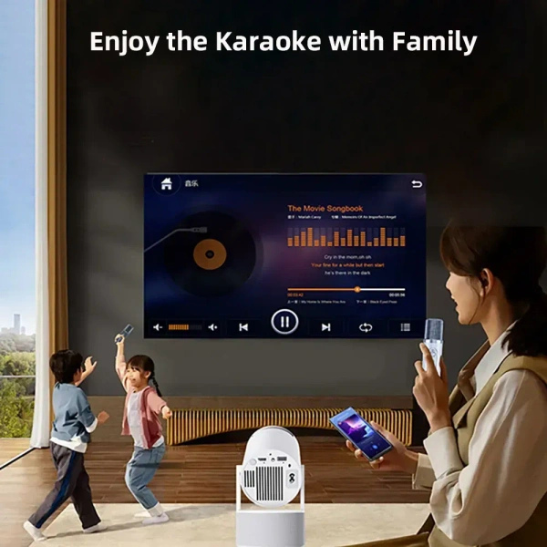 HY300 Pro KTV Projector with Wireless Microphone – Perfect for Karaoke & Home Entertainment