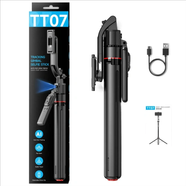 TT07 Tracking Gimbal Selfie Stick with 1.8 m Extension, Auto Face Tracking & 360° Rotation