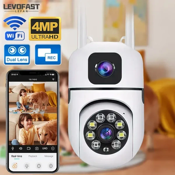 A7 Pro Dual-Lens 2MP PTZ WiFi Security Camera — 1080p Full Color Night Vision, Dual Screen, 360° Surveillance