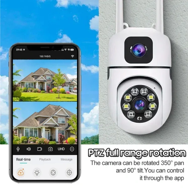 A7 Pro Dual-Lens 2MP PTZ WiFi Security Camera — 1080p Full Color Night Vision, Dual Screen, 360° Surveillance