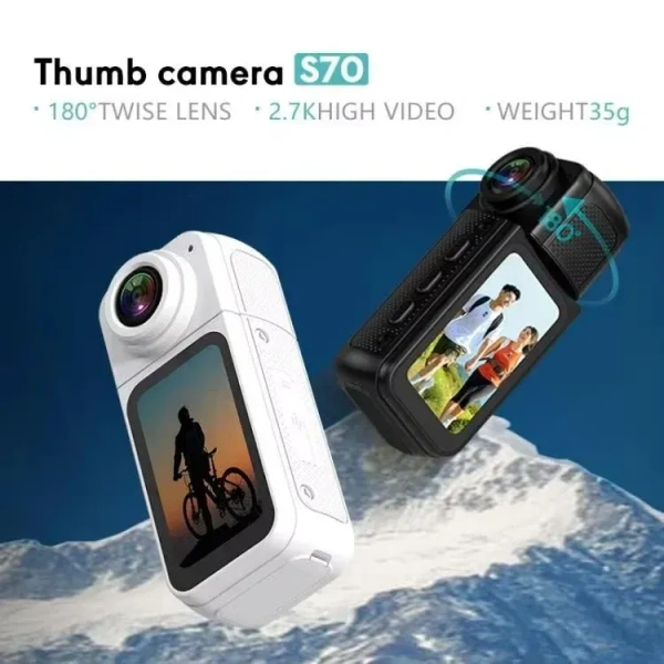 2.7K Ultra HD Thumb Action Camera | Wi-Fi App Control | Wide-Angle Sports & Travel Camera