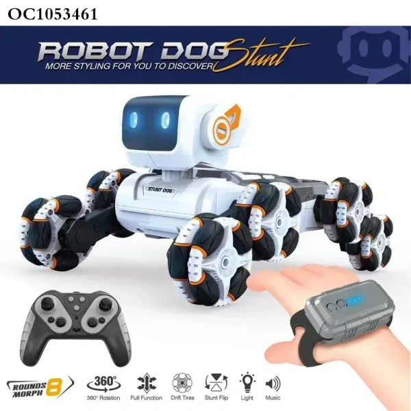 Remote Control RC Car Robot Dog Toy for Kids | Gesture Control, Lights & Music Stunt Toy