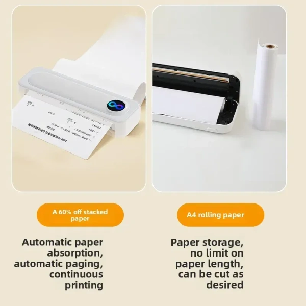 Mini Portable A4 Thermal Printer | Inkless Bluetooth Printer for Home, Office & Travel
