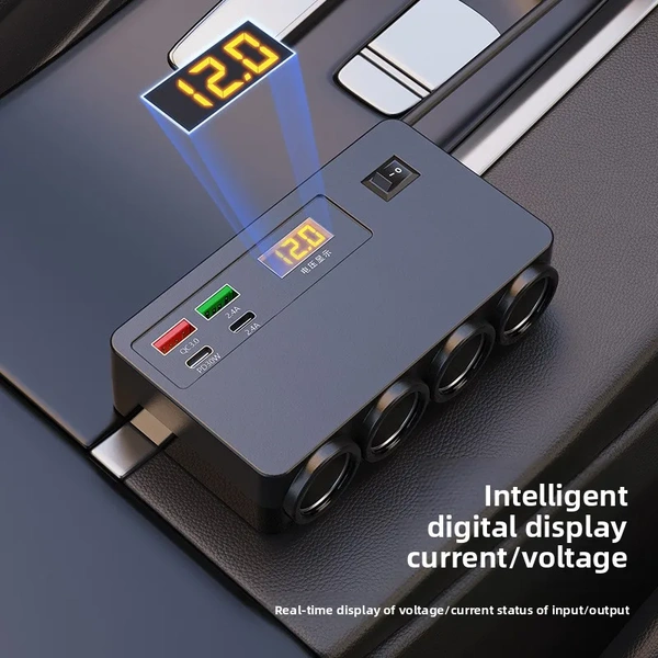 120W Car Charger | Dual USB + Dual Type-C | Fast Car Phone Charger with PD & QC 3.0, Smart Voltage Display, 6-Month Warranty