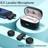 K31 Pro 2.4 GHz Wireless Lavalier Microphone – Dual TX + Receiver with Charging Case (Type-C & iP)