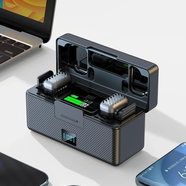 Professional Dual Wireless Lavalier Microphone System – 2 Transmitter 2.4 GHz Set