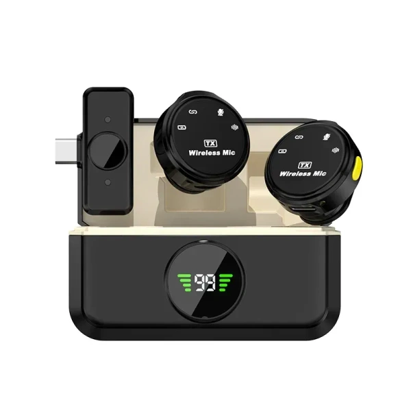 Fitgear Magnetic Wireless Lavalier Microphone – 2.4GHz Dual Clip-On Mic with Noise Reduction & Digital Display