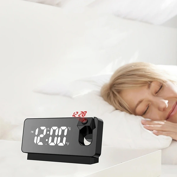 LED Digital Projection Alarm Clock – 180° Time Projection, Snooze Function & Dual Alarm
