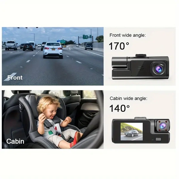 D30 Max 3-Camera Car Dash Cam with mic | Full HD 1080P, Night Vision, Car DVR with Parking Monitor