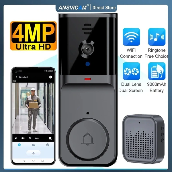 M16 Tuya Smart Visual Doorbell – 130° Wide Angle, Remote Wake-Up, Video Intercom, Night Vision, Wireless Battery Doorbell