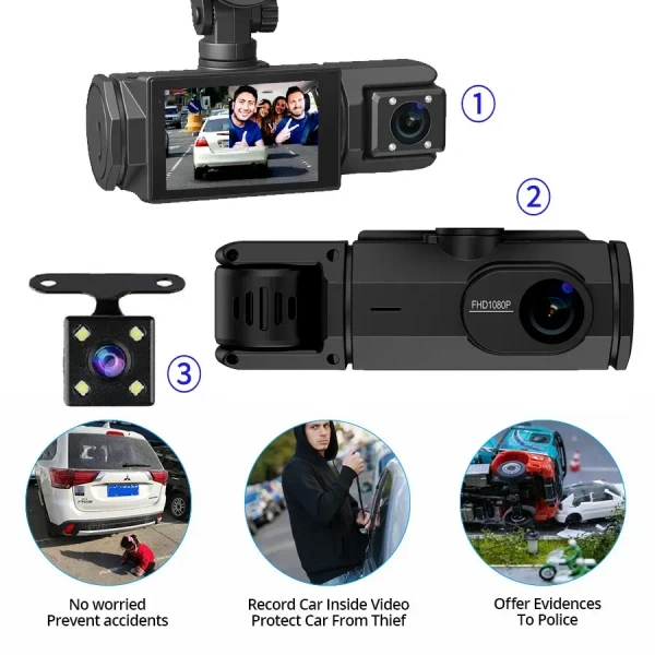 S-2 ULTRA 3-Lens Dash Cam | Full HD | Front, Rear & Cabin | Night Vision | Wi-Fi App Control with mic
