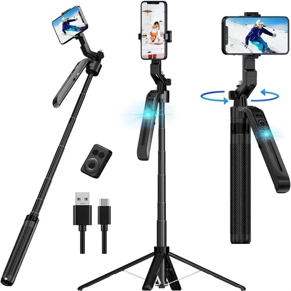 C12 Wireless Bluetooth Selfie Stick Tripod – 1.31 m Extendable, 360° Rotation, Remote & Stability