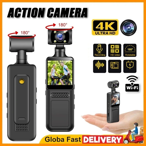 4G Ultra HD 4K Action Camera Infrared Night Vision Motion detection WiFi Mini Camera 180 degree Rotating Handheld Sports Camcorder