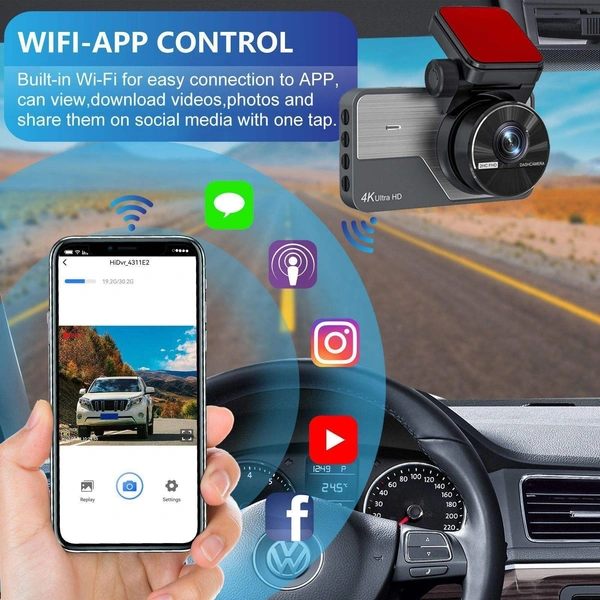 Y06 4K | 4K WiFi Dual Lens Dash Cam – Front & Rear Car DVR Camera with Night Vision, Loop Recording, G-Sensor & Parking Mode