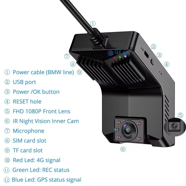 T2 4G WiFi GPS Dual Car Dash Cam – LTE, Night Vision, G-Sensor & Front + Inside Recording | 6 month waranty