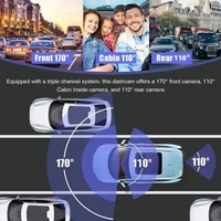 S13 3-Lens Touch-Screen FHD Dash Cam with mic – Front, Interior, Rear + Wi-Fi & Motion Detection