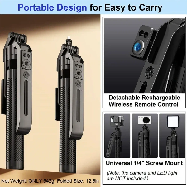 C12 Wireless Bluetooth Selfie Stick Tripod – 1.31 m Extendable, 360° Rotation, Remote & Stability