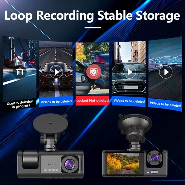 S-1 Plus | 3-Channel 1080P Dash Cam – Front, Inside & Rear | Night Vision, Loop Recording, G-Sensor, Parking Mode | Car DVR Camera with mic