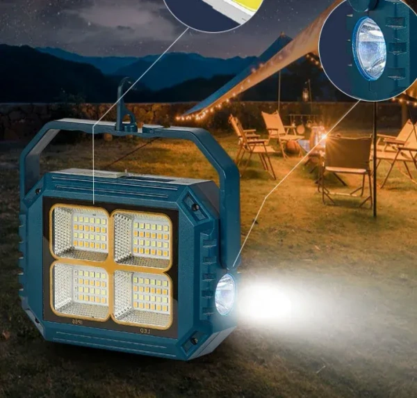 MZ Solar light M277 30W Solar LED Flashlight – Portable Emergency Lighting System with 104 SMD White/Yellow LEDs, 2400mAh Battery