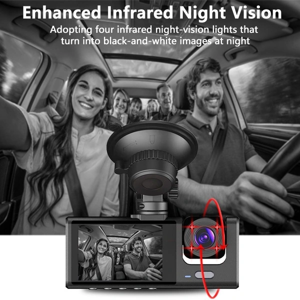 S-1 Plus | 3-Channel 1080P Dash Cam – Front, Inside & Rear | Night Vision, Loop Recording, G-Sensor, Parking Mode | Car DVR Camera with mic