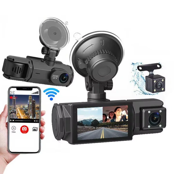 S-2 ULTRA 3-Lens Dash Cam | Full HD 1080P | Front, Rear & Cabin Recording | Night Vision | WiFi App Control | Built-in Mic | 6 Months Warranty