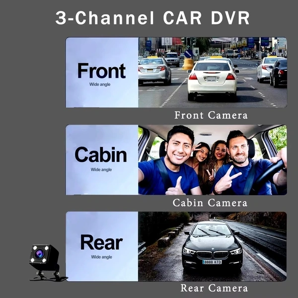 S-2 ULTRA 3-Lens Dash Cam | Full HD 1080P | Front, Rear & Cabin Recording | Night Vision | WiFi App Control | Built-in Mic | 6 Months Warranty